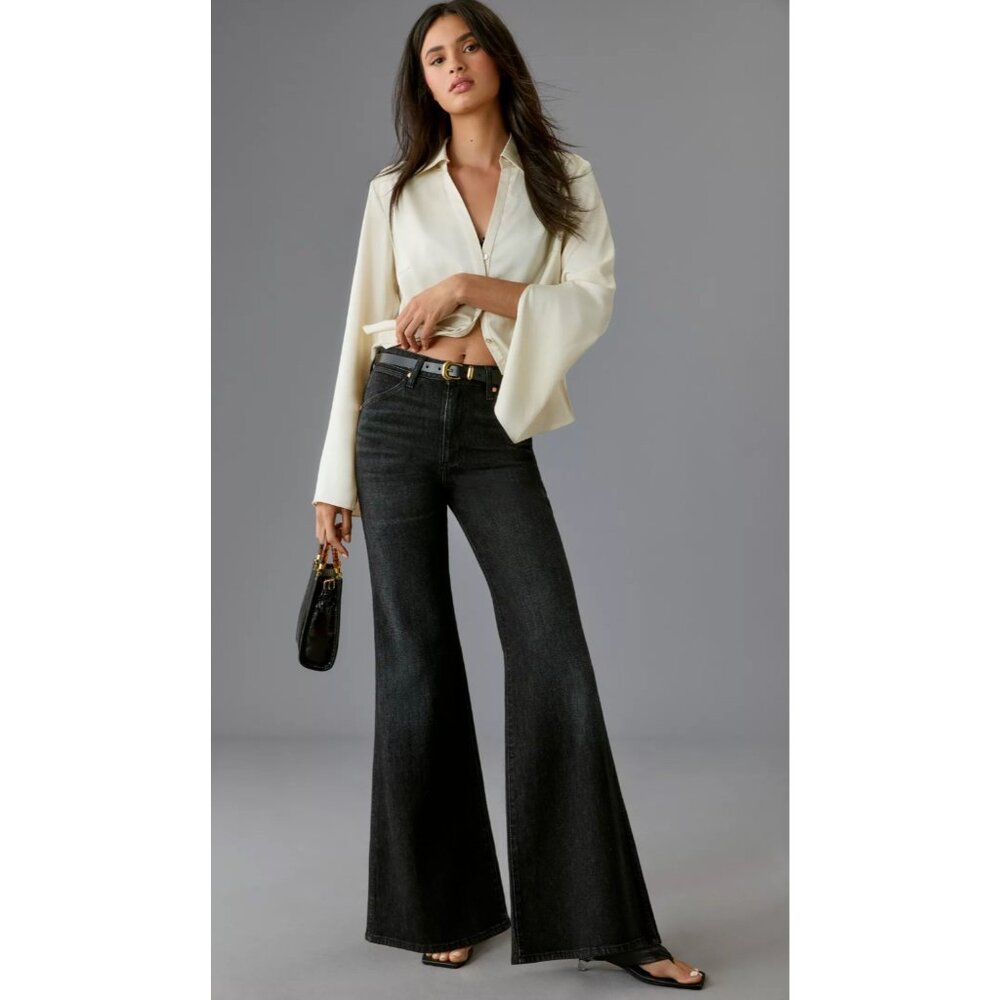 Anthropologie Wrangler Wanderer High-Rise Flare Jeans Black Denim NWT Womens 34